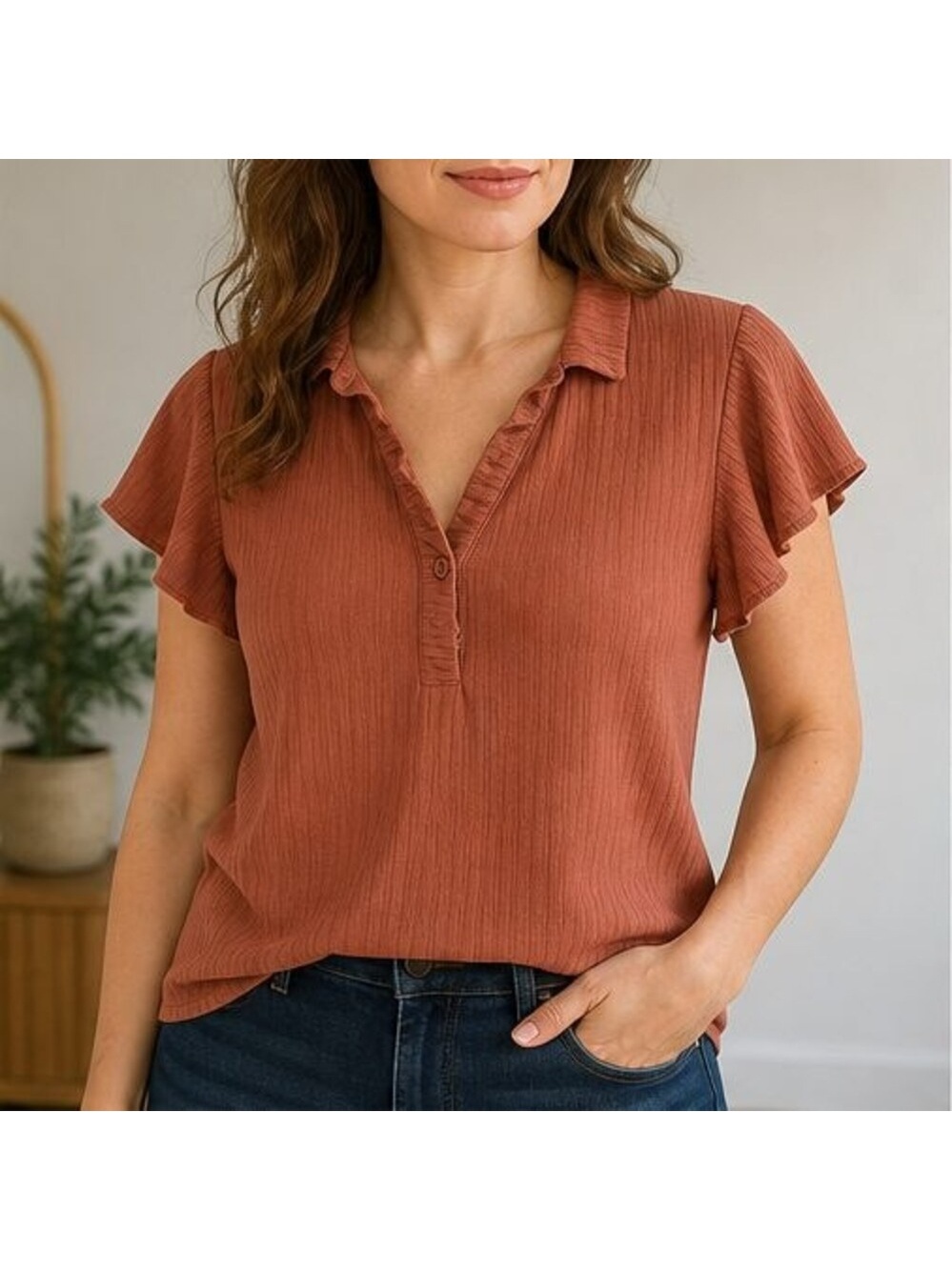 Rust Wrap Blouse - Picture 2 of 6